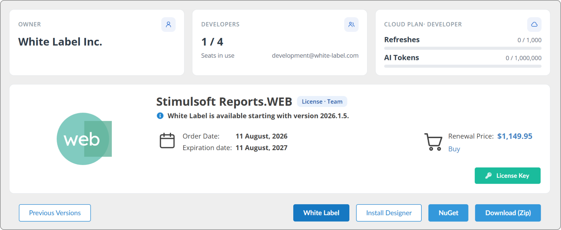 Лицензия с опцией White Label в аккаунте Stimulsoft