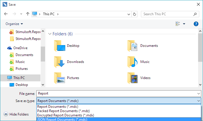 Saving Reports in JSON .mdc File Saving Reports in JSON .mdc File