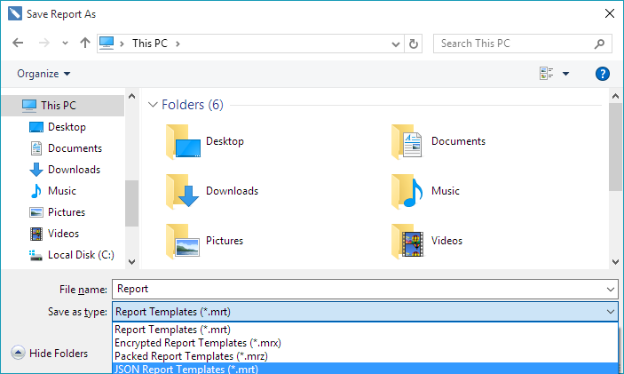 Saving Reports in JSON .mrt File Saving Reports in JSON .mrt File