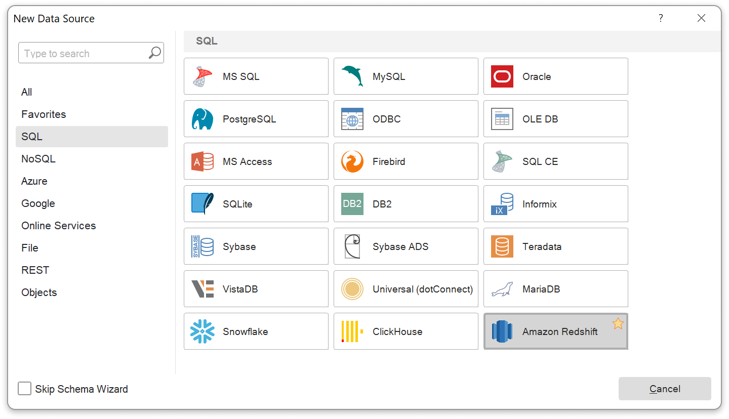 Amazon Redshift data source